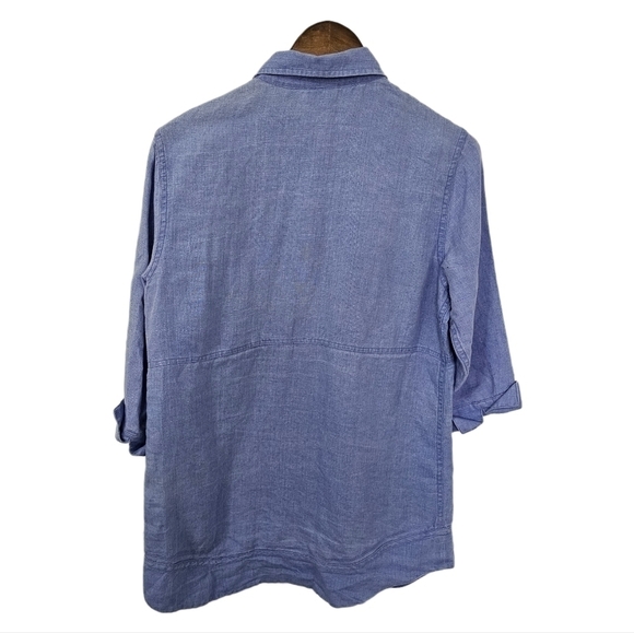 Chico's linen blue 3/4 sleeve button shirt size medium - Picture 8 of 10